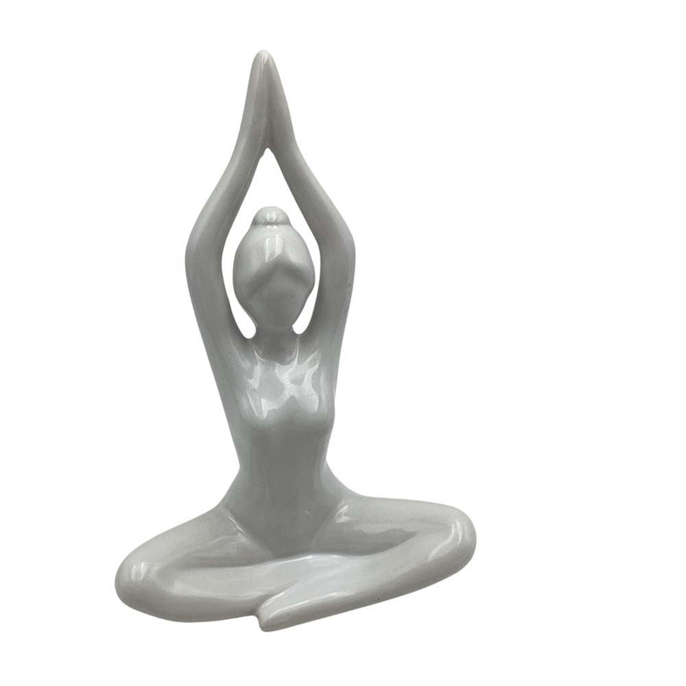 Three Hands Corp White Ceramic Yoga Woman Figurine Seated Zen Decor